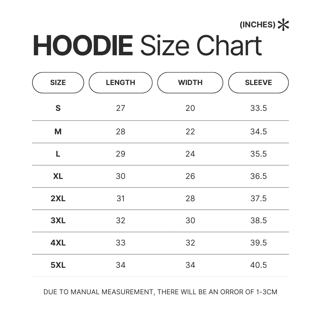 Hoodie Size Chart - Monster Hunter UK Shop