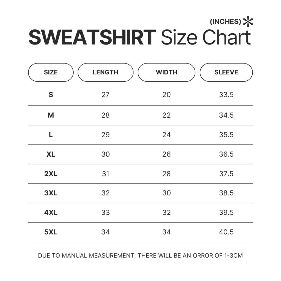 Sweatshirt Size Chart - Monster Hunter UK Shop