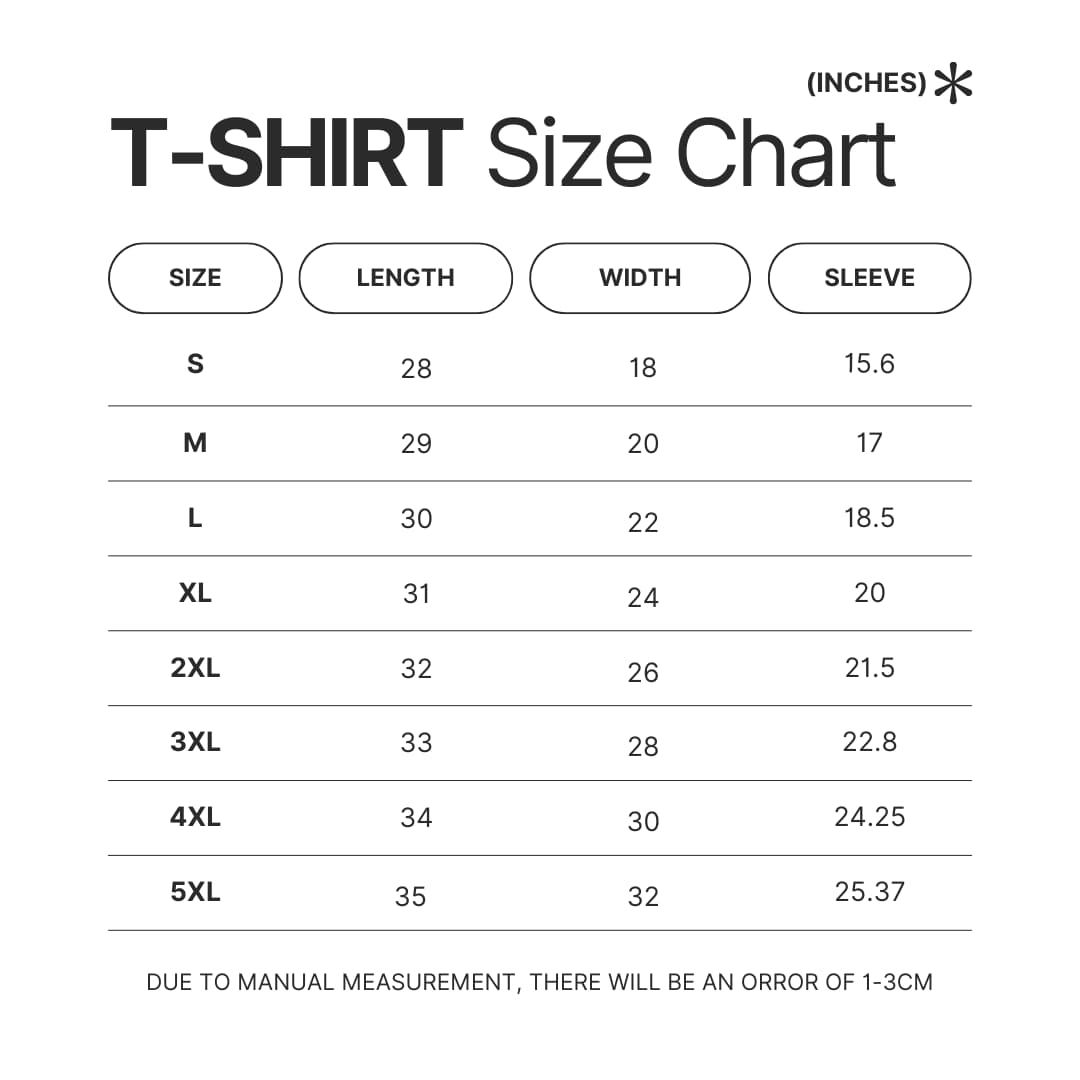 T shirt Size Chart - Monster Hunter UK Shop