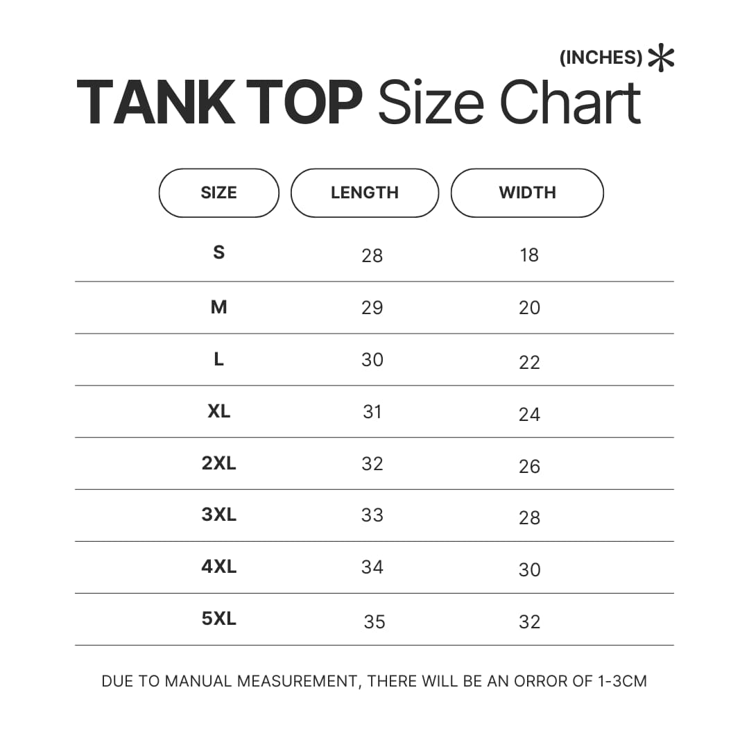 Tank Top Size Chart - Monster Hunter UK Shop