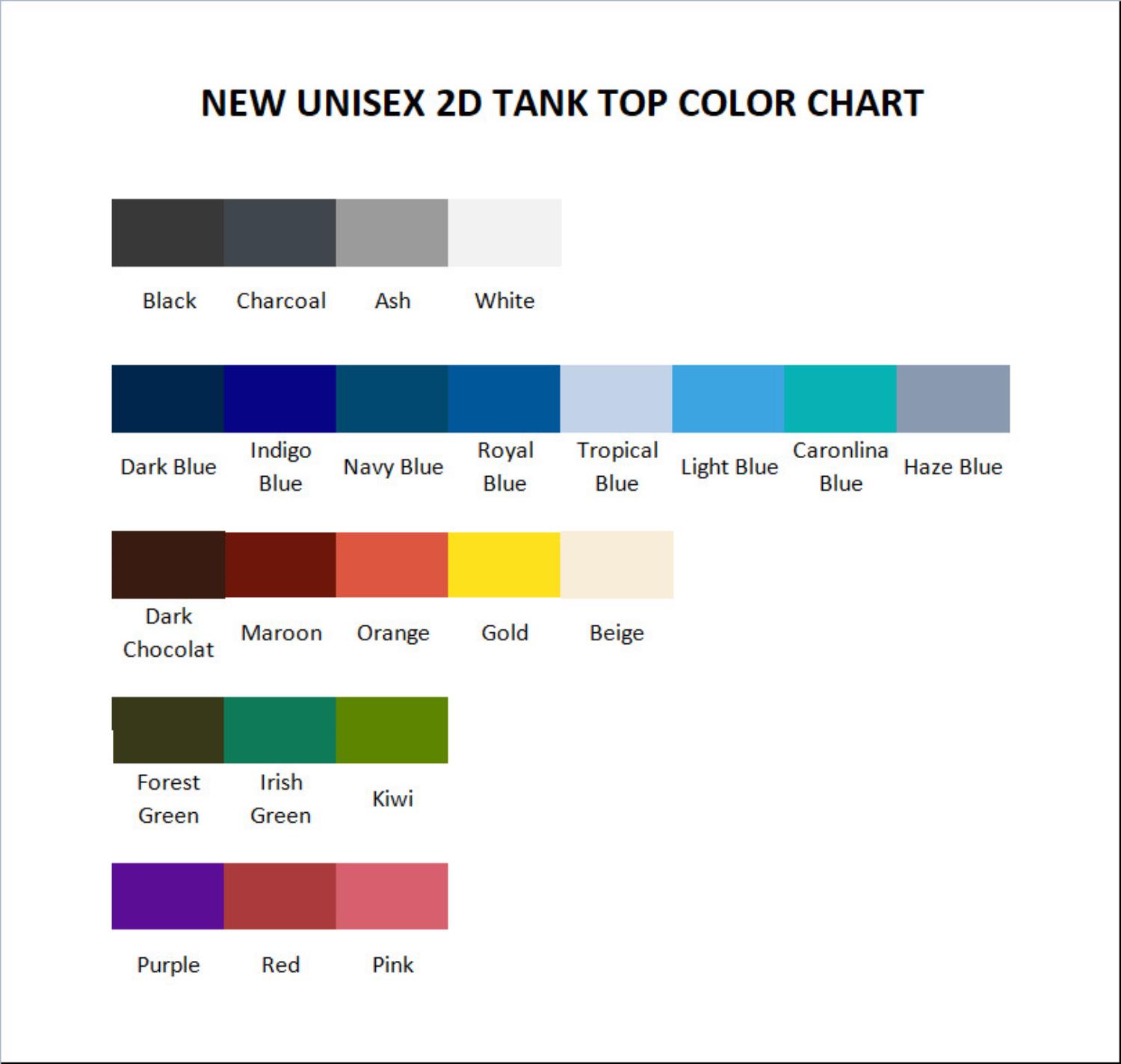 tank top color chart - Monster Hunter UK Shop