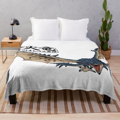 Azure Rathalos The Azure Fire Wyvern Throw Blanket