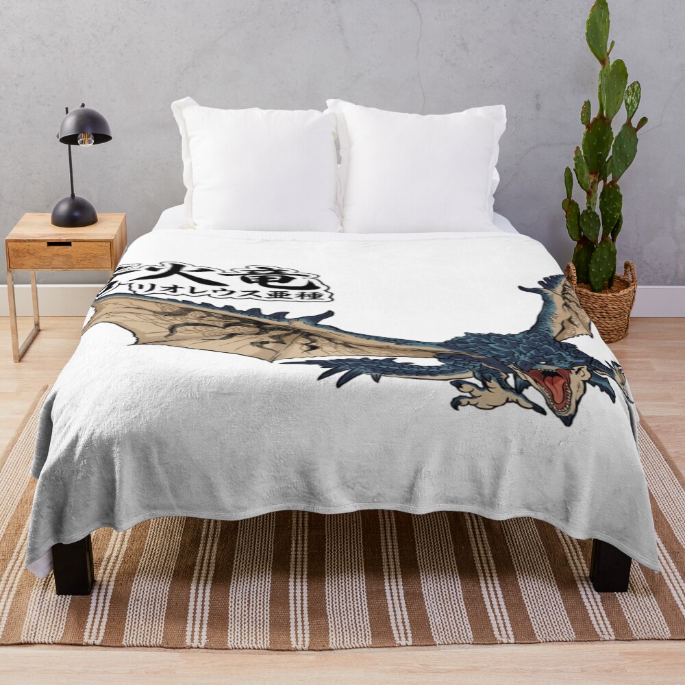 Azure Rathalos The Azure Fire Wyvern Throw Blanket