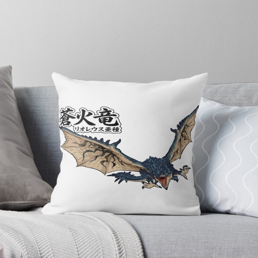 Azure Rathalos The Azure Fire Wyvern Throw Pillow